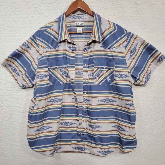 Ariat Retro Fit Mens Shirt XXL Striped Aztec w/ Pearl Snap Buttons Southwestern - Picture 2 of 16